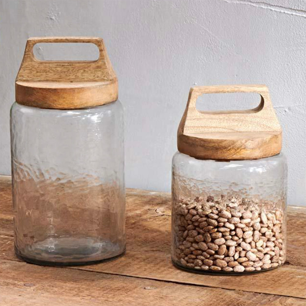 Kitto Glass & Wood Storage Jar - Airtight Food Container for Kitchen Pantry Organization | Perfect for Storing Coffee, Tea, Spices & Dry Goods