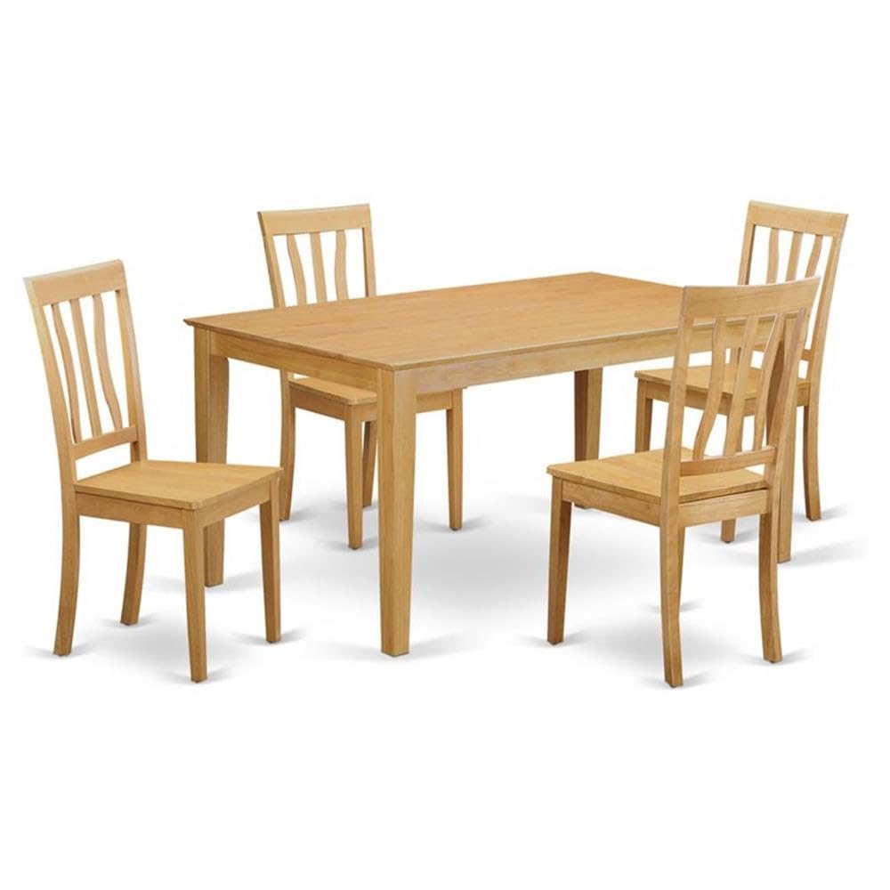 Pemberly Row 5-Piece Wooden Dining Set - Oak Farmhouse Kitchen Table with 4 Chairs for Small Spaces | Perfect for Breakfast Nooks, Cozy Meals & Compact Dining Rooms