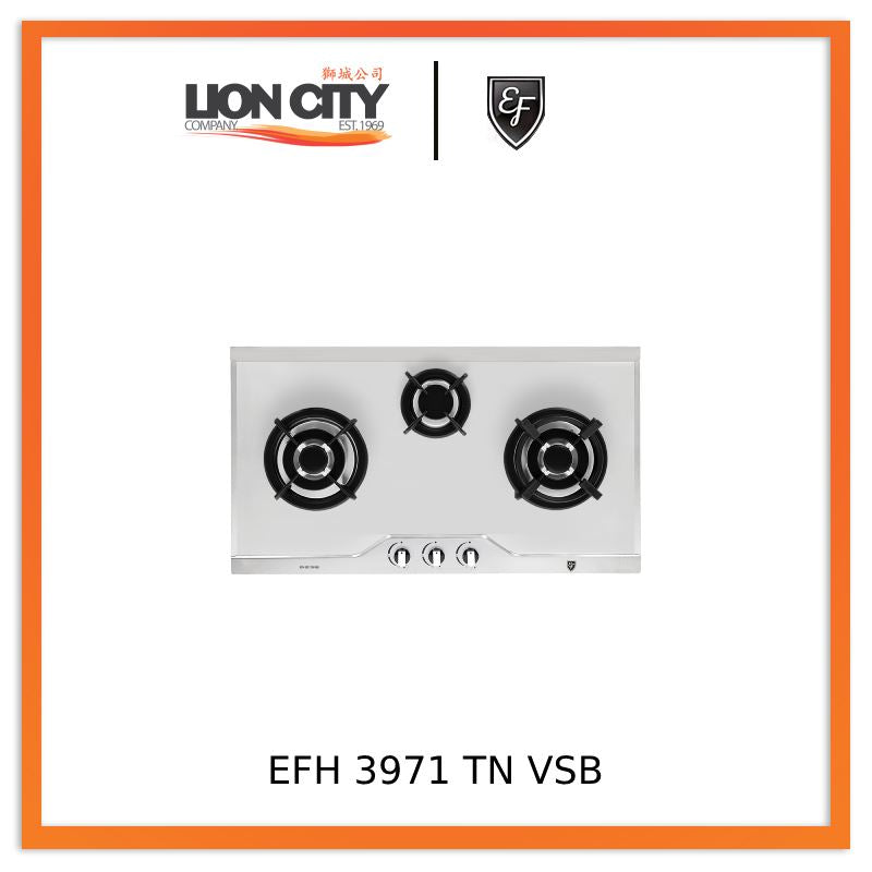 EF EFH3971 86cm 3 Burner Gas Hob - Stainless Steel Built-in Cooktop for Modern Kitchen | EFH3971TNVSB | Perfect for Home Cooking & Restaurant Use
