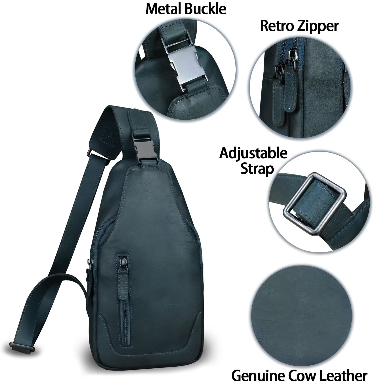 Premium Genuine Leather Sling Bag for Men & Women - Durable Crossbody Shoulder Backpack Chest Purse - Perfect for Travel, Work, and Everyday Use