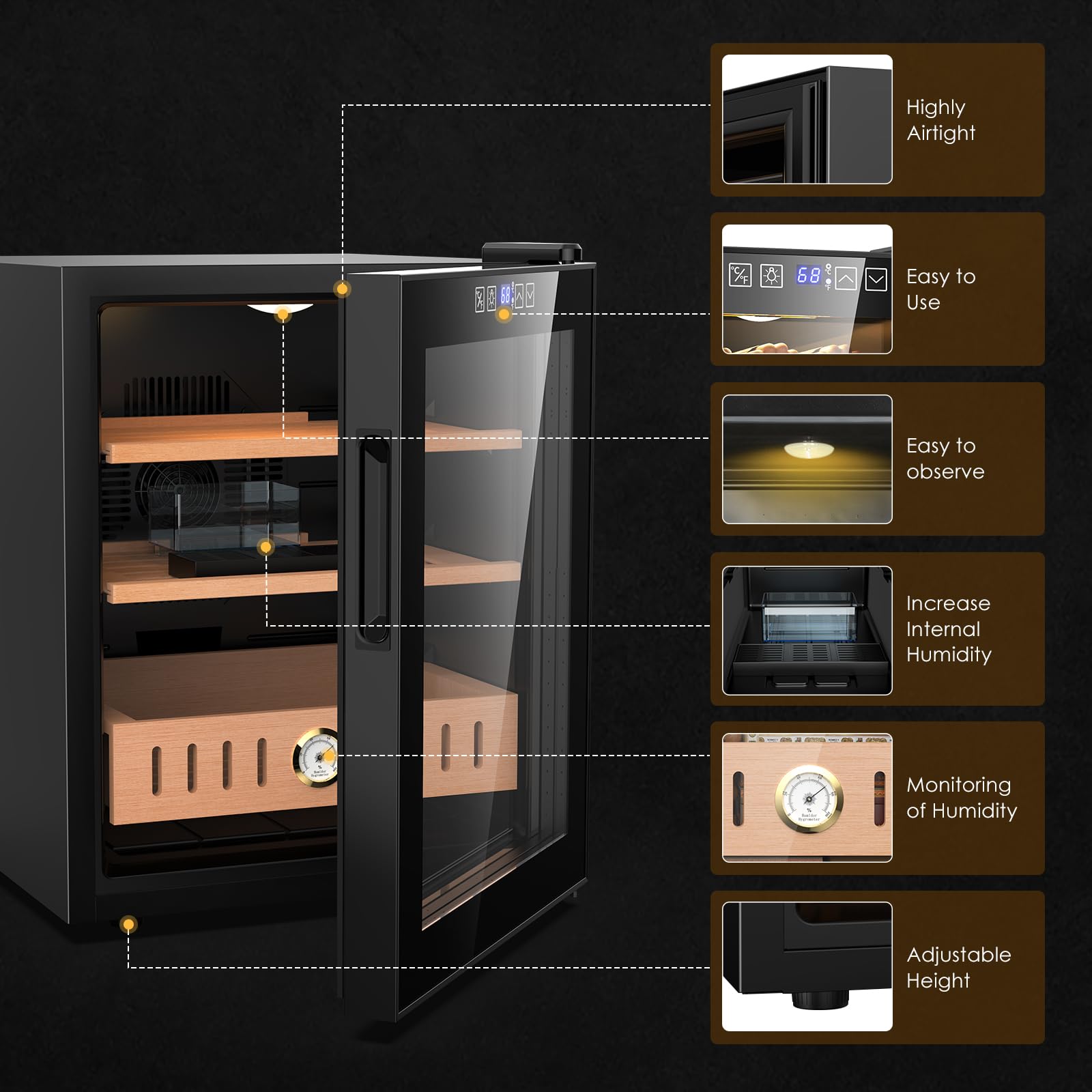 50L Electric Humidity Control Cabinet - 300 Count Cooling Fridge with Temperature & Humidity Control, Adjustable Shelves & Digital Hygrometer | Perfect for Storing Cigars, Wine, Cheese, and Medications