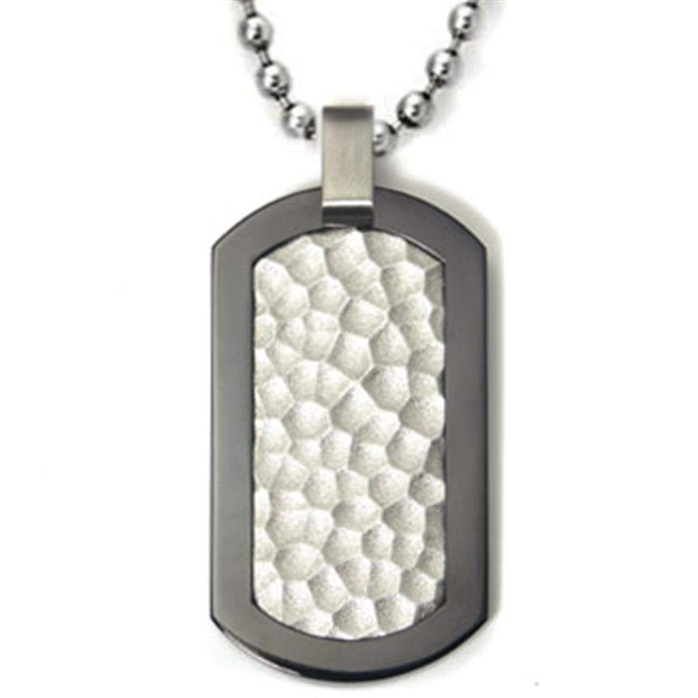 Black Titanium Hammered Dog Tag Pendant with Bead Chain - Stylish Men's Military Necklace for Everyday Wear & Gifts