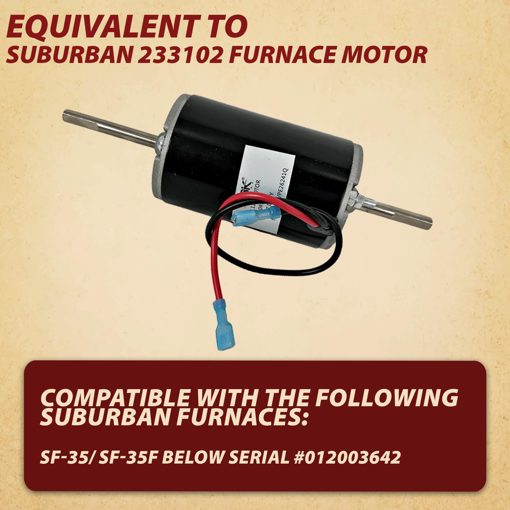 Suburban 233102 SF-35 & SF-35F RV Camper Furnace 12V 55W Blower Fan Motor Replacement - OEM Standard Part for RV Heating Systems | Perfect for RV, Camper, and Trailer Heating Maintenance