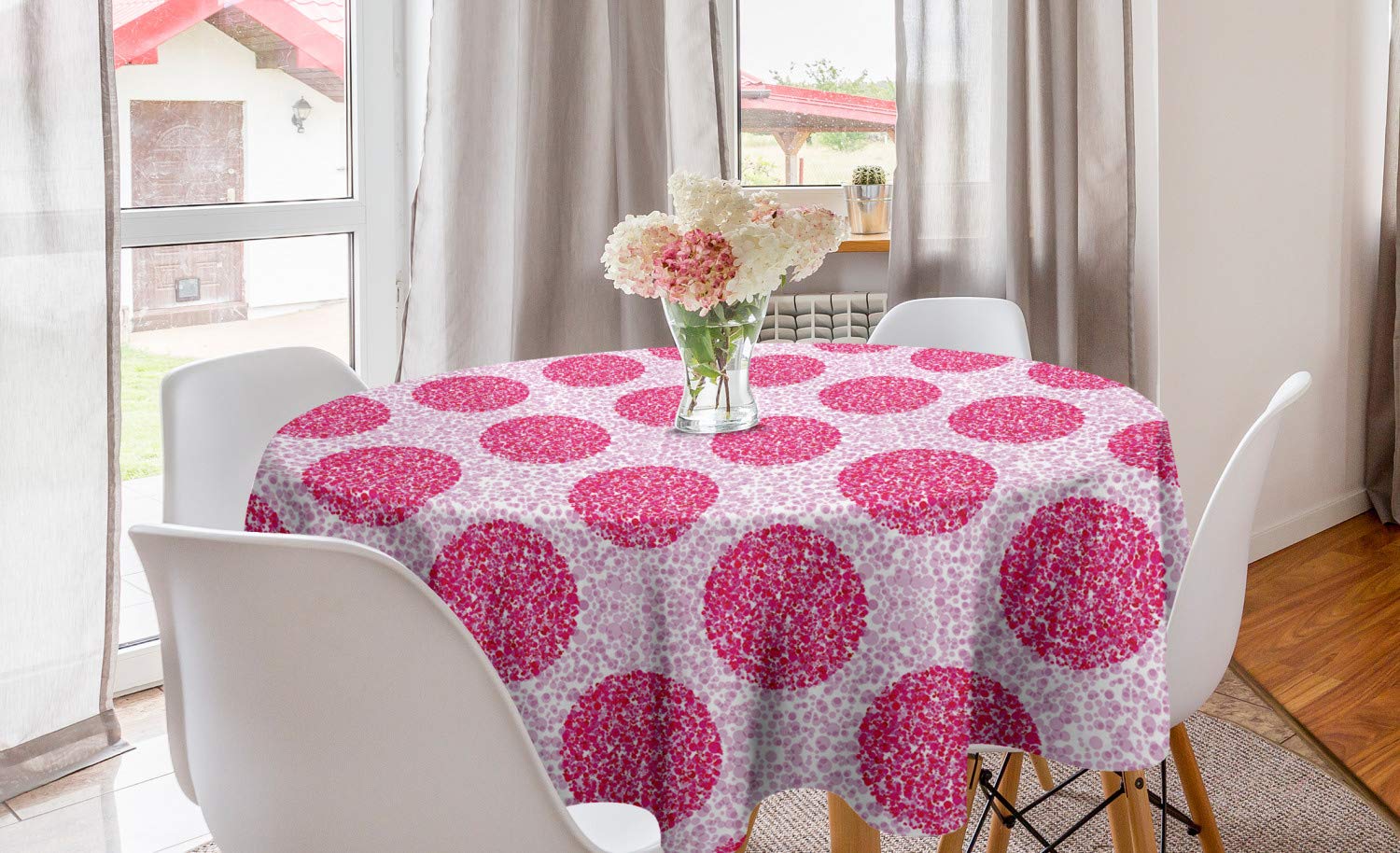 Ambesonne Abstract Round Tablecloth with Large & Small Polka Dot Bubble Design - 60 Inch Pink Fuchsia Circle Table Cover for Dining Room & Kitchen Decor | Perfect for Parties, Holidays & Everyday Dining
