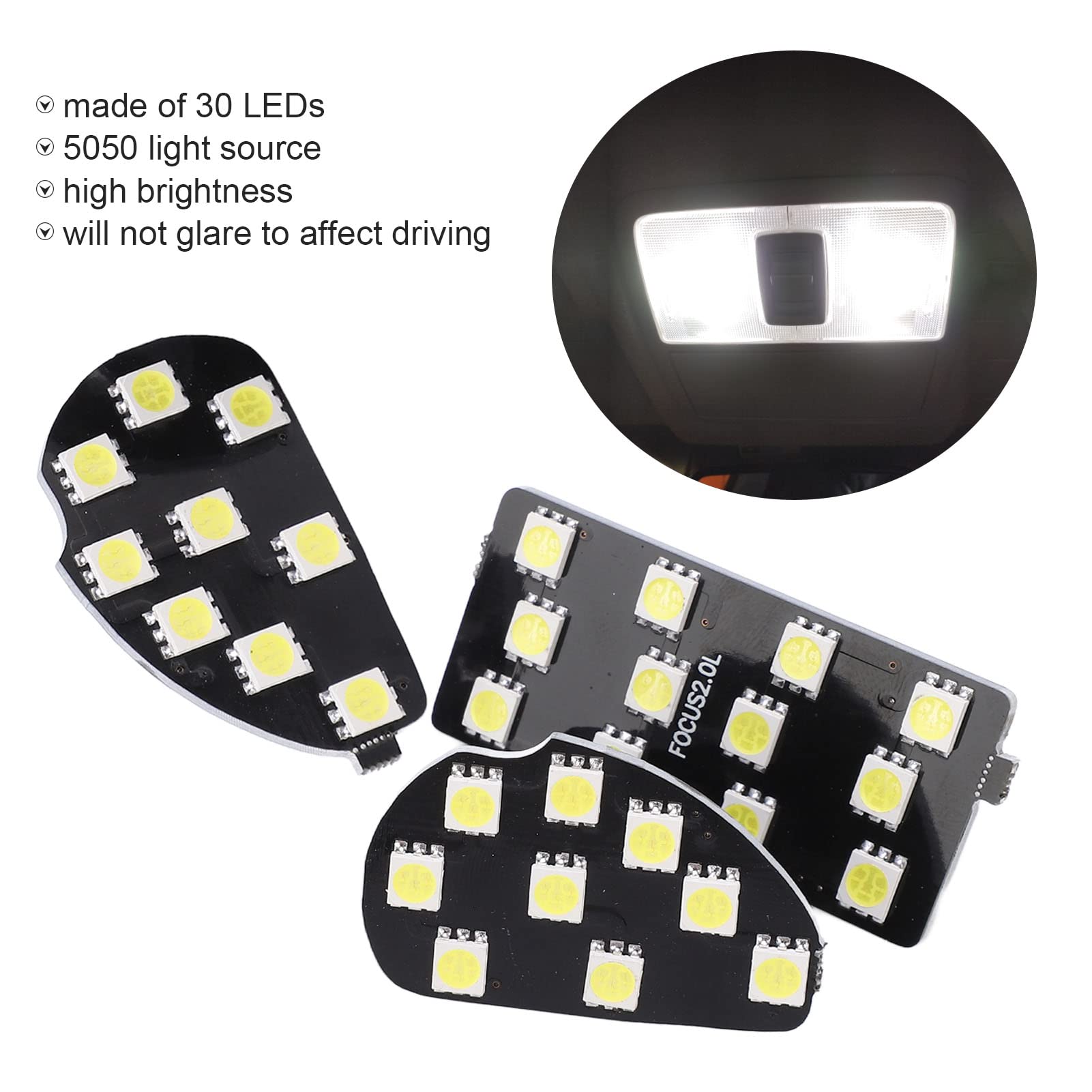 12V LED Panel Dome Light 3PCS - 8000LM White Interior & Convenience Bulbs for Car Roof Ceiling - 30 LEDs Auto Inner Lamps, Reading & Map Light Replacement - Perfect for Night Driving, Camping & Vehicle Interior Lighting