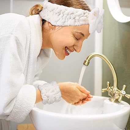 NVF 3-Piece Spa Headband & Wrist Washband Set - Super Soft Microfiber Hair & Face Wristbands for Women & Girls | Perfect for Skincare, Makeup Removal & Facial Cleansing at Home or Salon