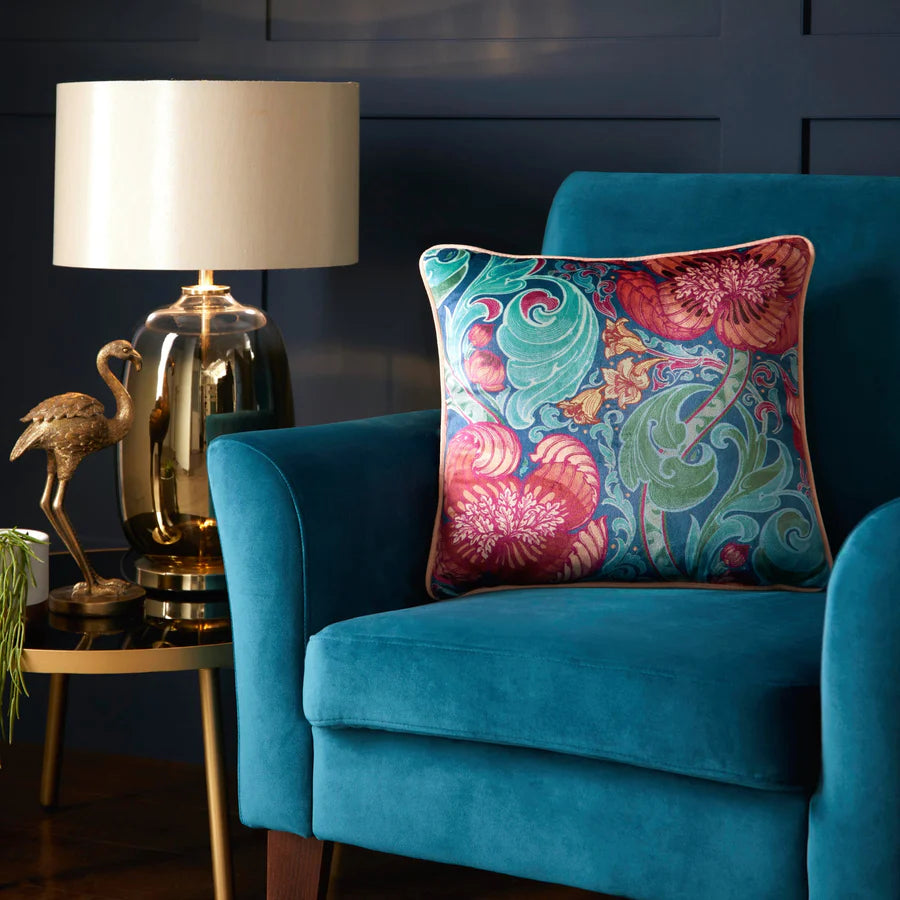 Laurence Llewelyn Bowen Down The Dilly Cushion - Blue Velvet Throw Pillow for Sofa, Bed & Home Decor | Stylish Living Room & Bedroom Accent Cushion