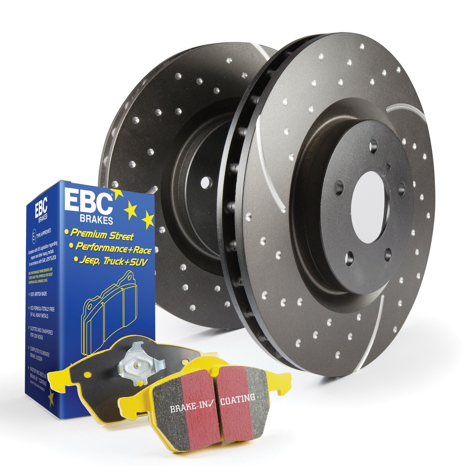 EBC Brakes S5 Kits Yellow Stuff Performance Brake Pads & GD Rotors - High-Performance Braking System for Sports Cars, Track Racing & Daily Driving