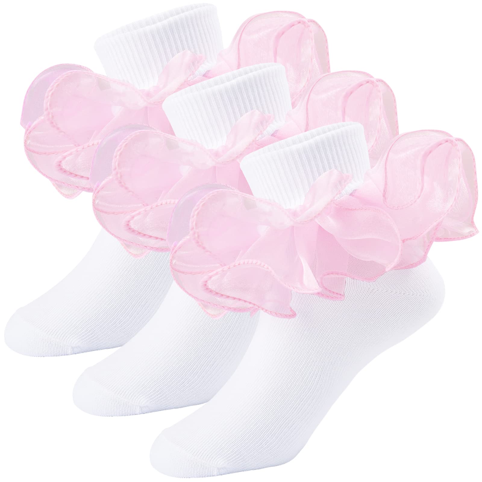Girls Ruffle Socks with Double Lace Trim - Frilly Dress Socks for Toddlers & Little Girls (2-3 Pack) - Perfect for Parties, School & Special Occasions