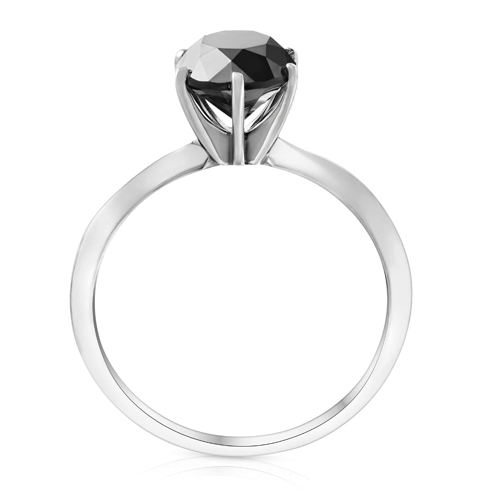 1.5 Carat Black Diamond Solitaire Engagement Ring in 14K White Gold - Perfect for Proposals, Anniversaries & Special Occasions