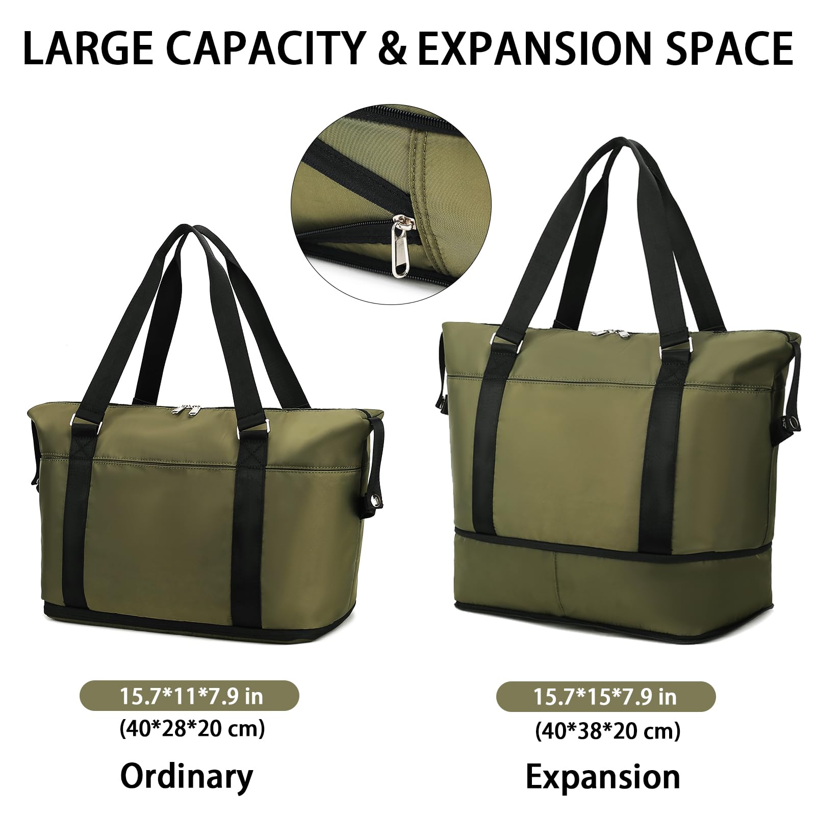 Waterproof Travel Duffle Bag for Women & Men - Lightweight Weekender Carry On Tote, Sport Gym Bag with Spacious Compartments (Dark Green) | Perfect for Weekend Getaways, Gym Workouts & Airplane Travel