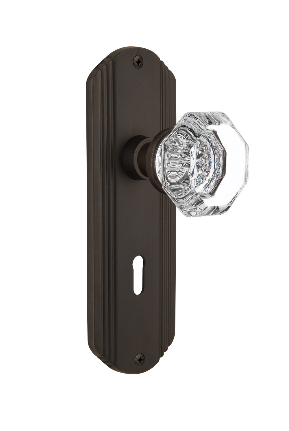 Vintage Deco Plate with Waldorf Crystal Knob - Single Dummy Door Plate in Oil-Rubbed Bronze Finish | Perfect for Antique Home Decor, Bedroom & Bathroom Doors