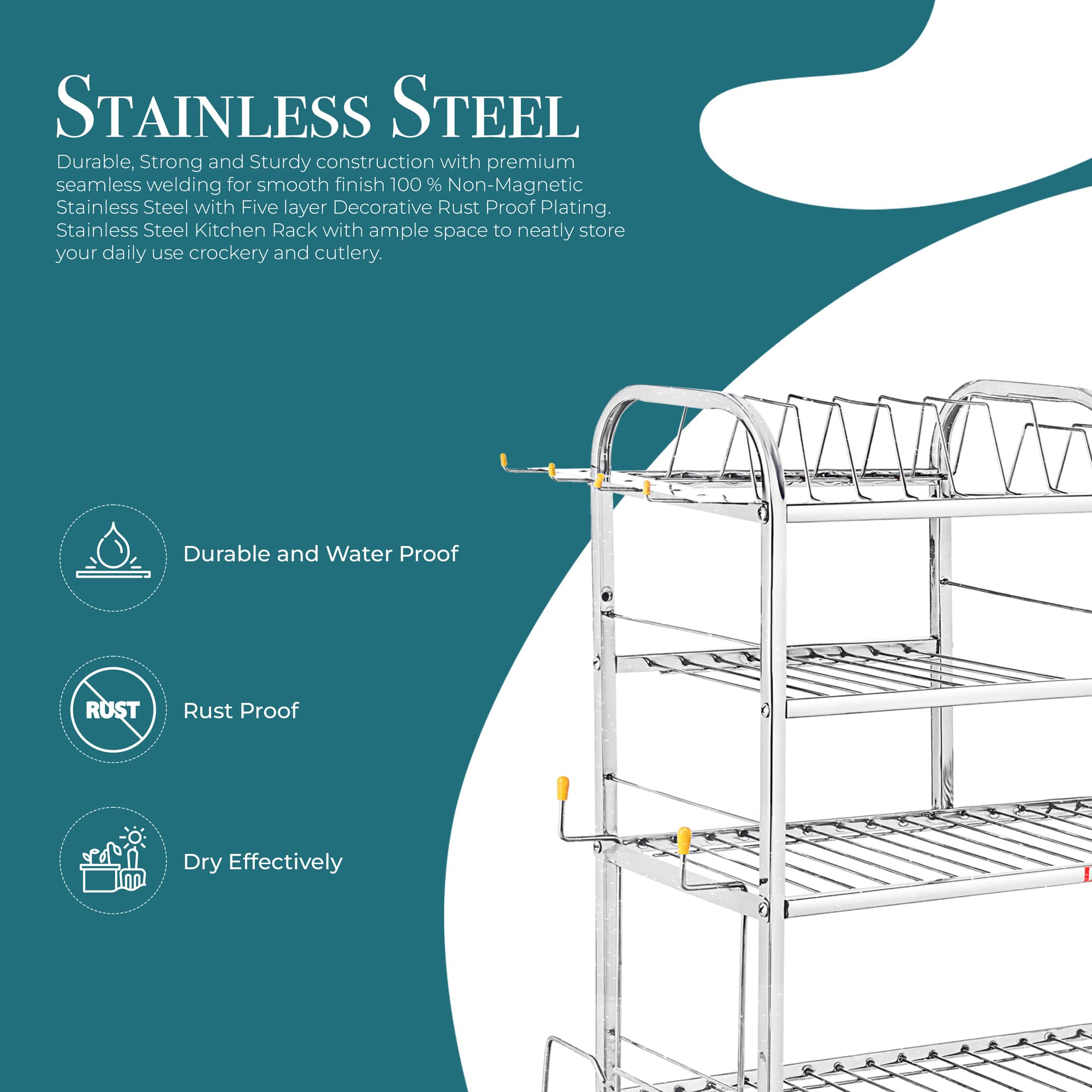 Stainless Steel Wall Mount Kitchen Utensil Rack - 5 Shelf Dish Organizer for Spoons, Plates & Cutlery (31x30x10 Inches) - Space Saving Kitchen Storage Solution for Small Apartments & Organized Cooking Spaces