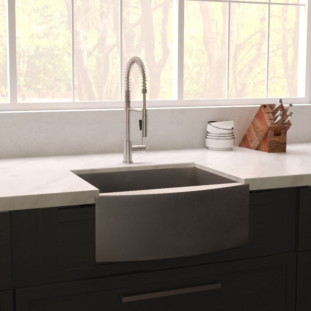 ZLINE Vail 33-Inch Farmhouse Apron Front Stainless Steel Single Bowl Kitchen Sink with Bottom Grid (SAS 33) - Perfect for Rustic & Modern Farmhouse Kitchens, DIY Installations, and Heavy-Duty Cooking