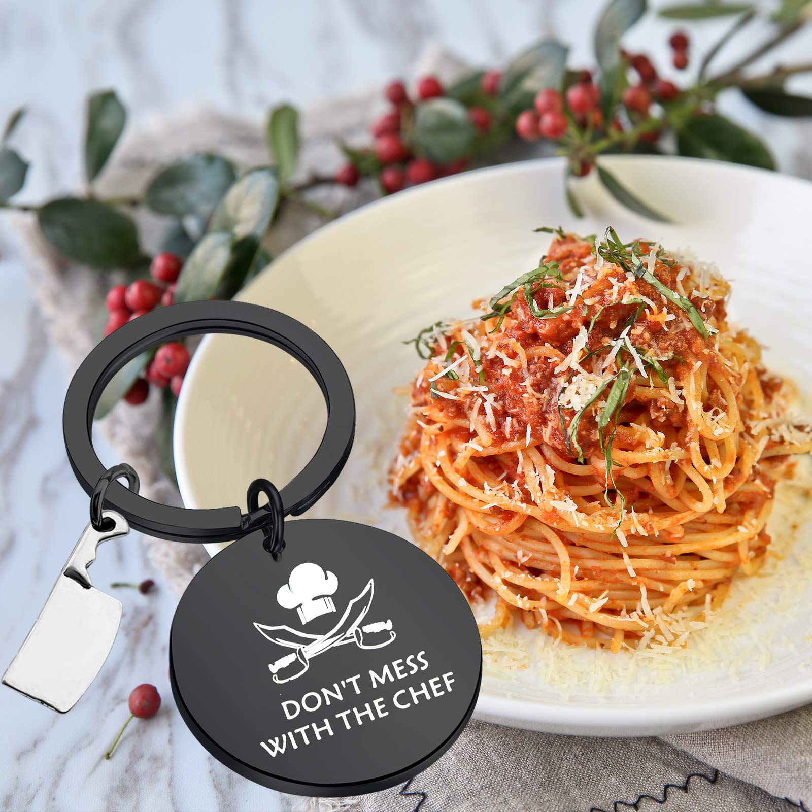 TGBJE Chef Jewelry - Don't Mess With The Chef Keychain - Stainless Steel Kitchen Knife Charm Keyring - Perfect Gift for Cooks & Chefs - Ideal for Kitchen Decor, BBQ Parties & Culinary Enthusiasts