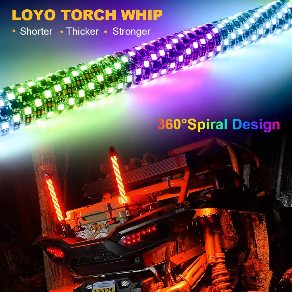 LOYO 2Pcs 24-Inch LED Whip Lights & 4 Pod Rock Lights Kit - Bluetooth & Remote Control for Off-Road Trucks, ATVs, UTVs - Waterproof Underglow Lighting for Night Riding, Car Shows, Trail Adventures