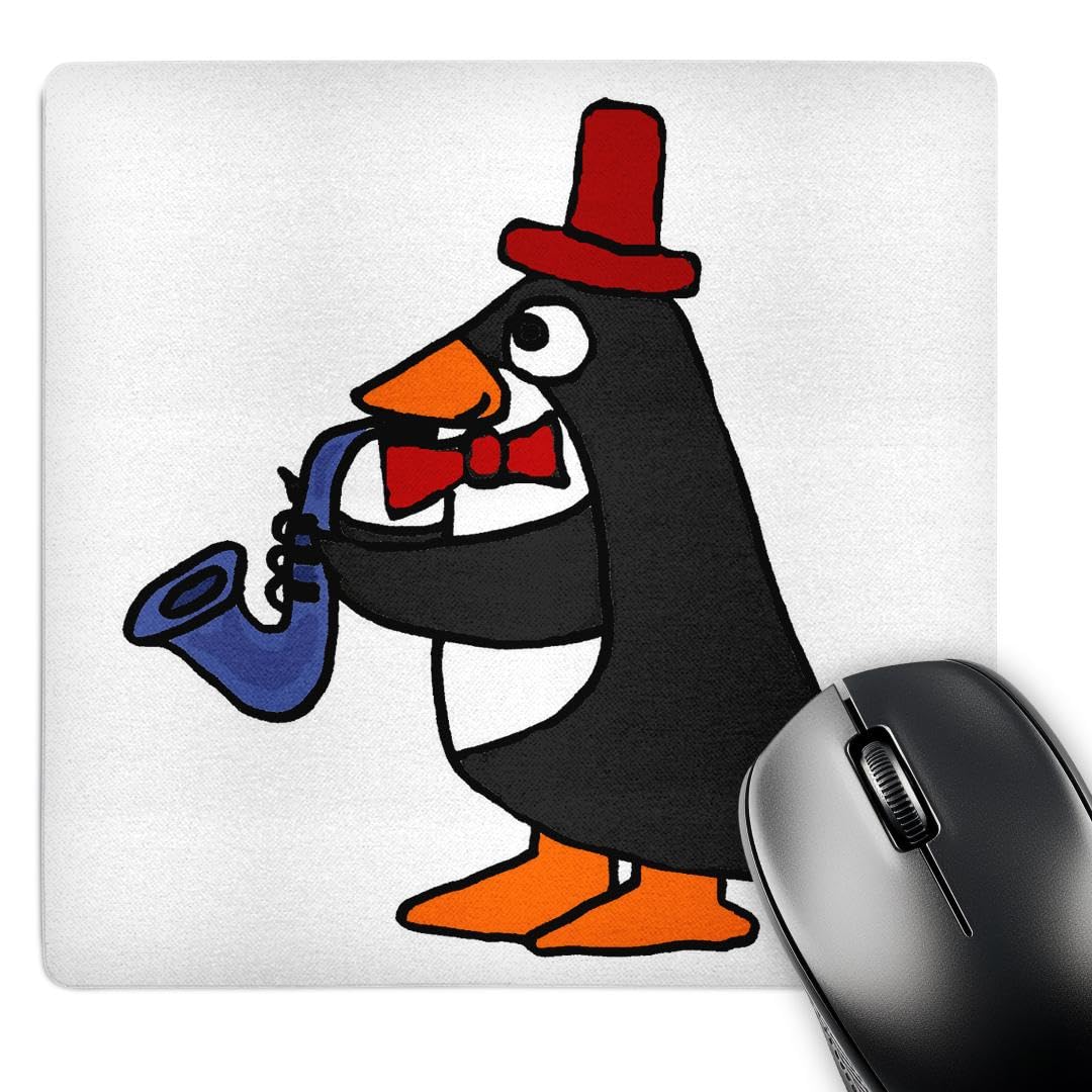 3Drose Funny Penguin Playing The Saxophone Mouse Pad - Non-Slip Rubber Base Computer Desk Accessory for Office & Gaming Setup