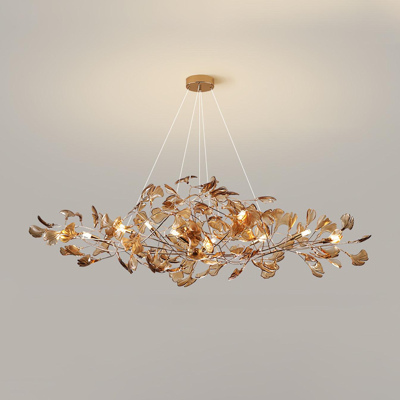 Elegant Acrylic Ginkgo Leaf Chandelier - Modern Gold Leaf Ceiling Light Fixture for Dining Room, Bedroom & Living Room Decor