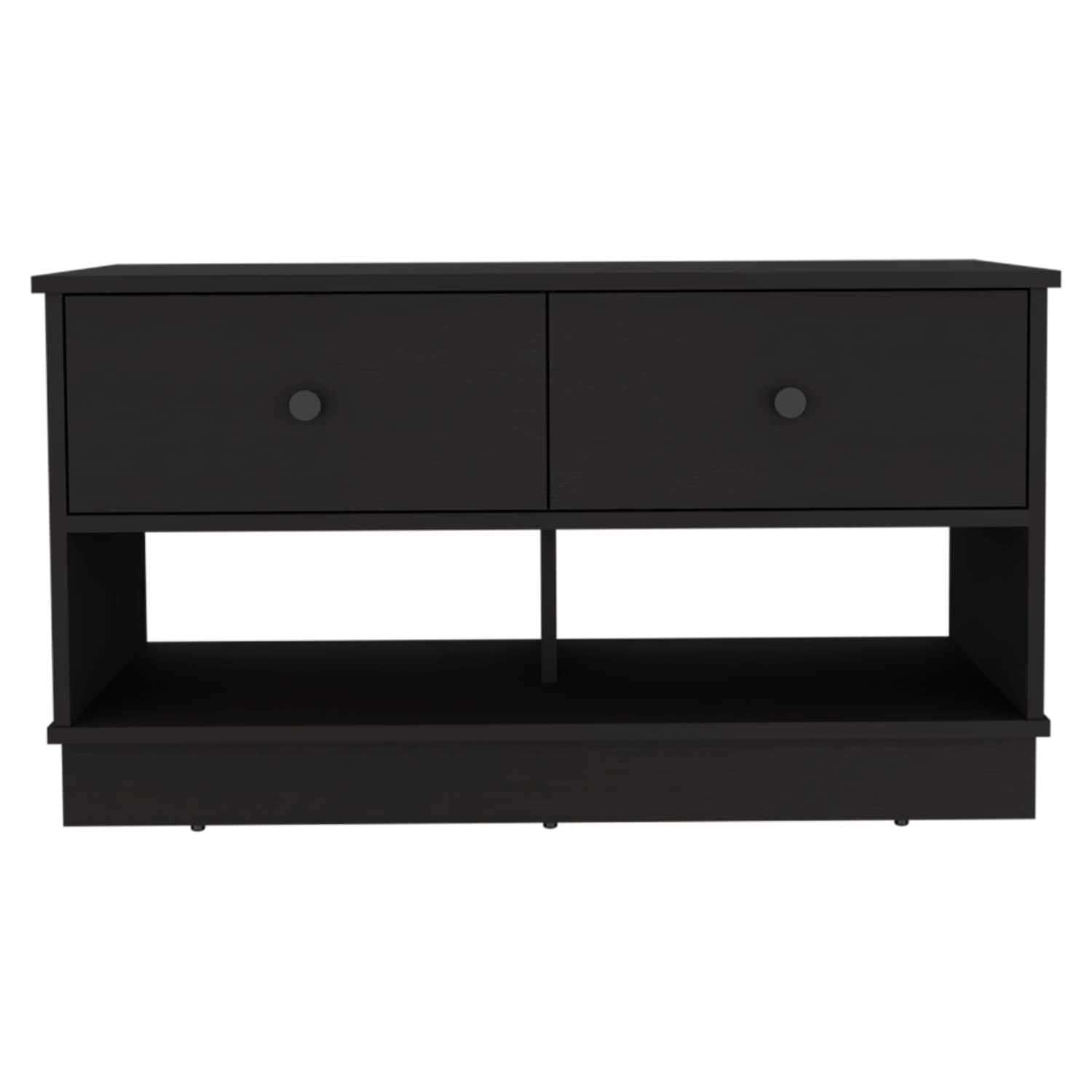 Uranus Storage Bench with 2 Drawers & 2 Open Shelves - Black Entryway Bench for Hallway, Bedroom & Living Room Organization