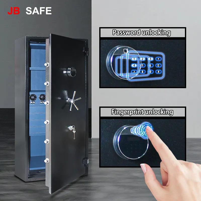 Premium JB Large Watch Winder & Fireproof Jewelry Safe - 4 Spacious Jewelry Drawers & 5 Automatic Watch Winders for Luxury Watch Storage & Jewelry Protection - Perfect for Home, Office & Travel Use