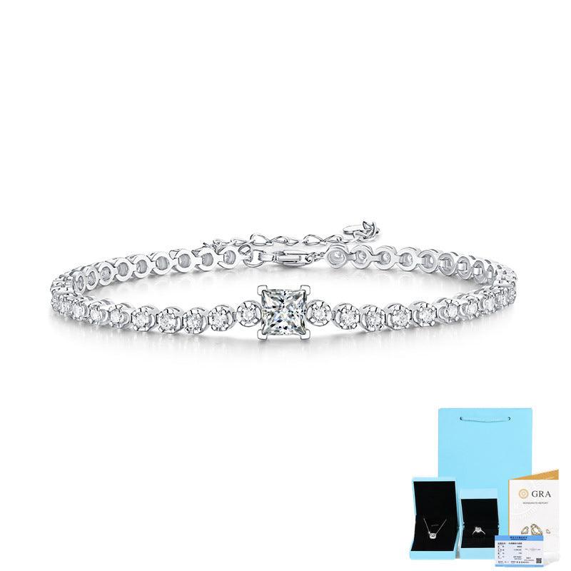 S925 Sterling Silver Moissanite Rubik's Cube Bracelet - Elegant Cubic Zirconia Jewelry for Women, Perfect Gift for Birthday, Anniversary & Special Occasions