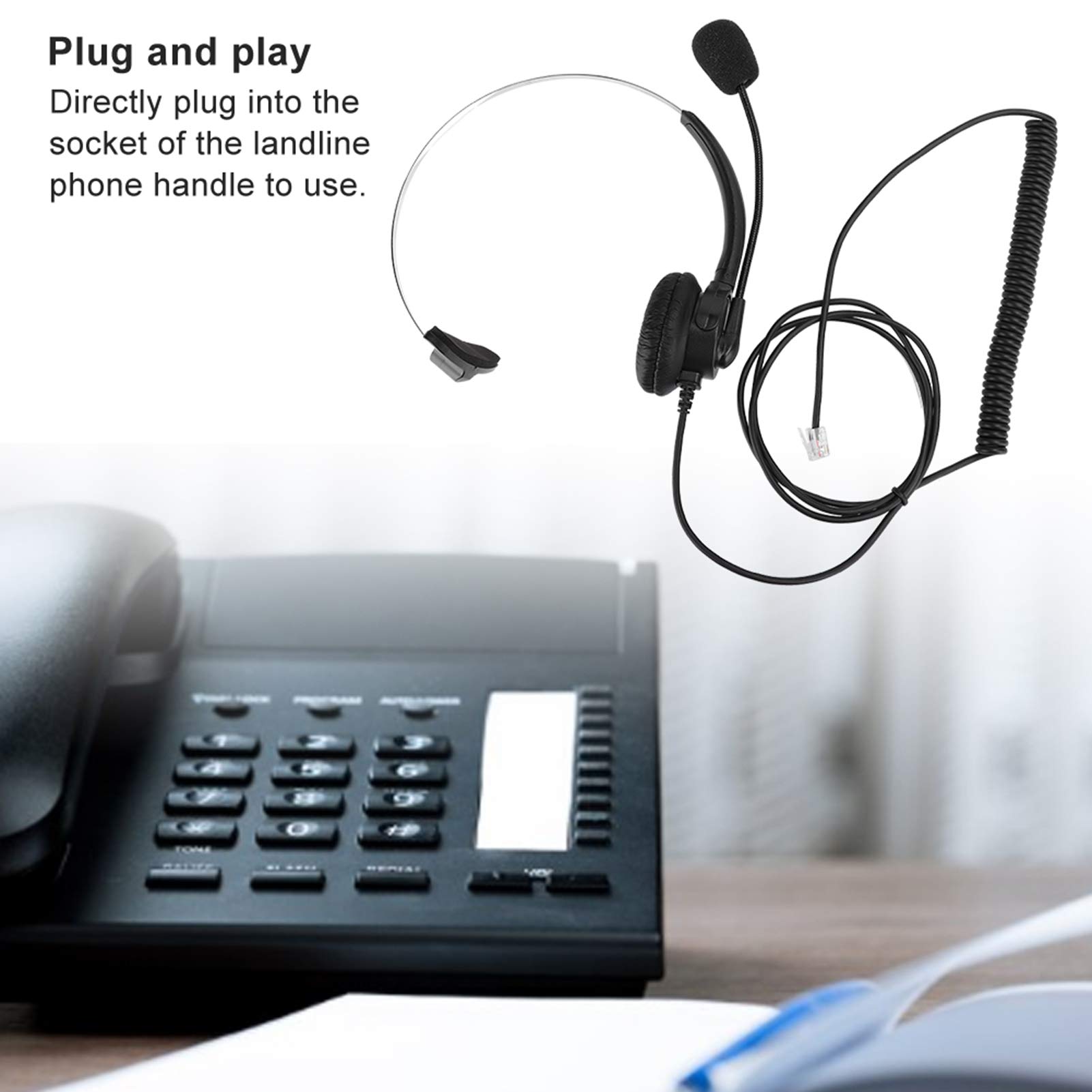 Professional Single-Ear Corded Telephone Headset with Noise-Canceling Microphone - Ideal for Call Centers, Sales, Insurance, Hospitals & Telecom Offices - Compatible with Landline & Office Phones
