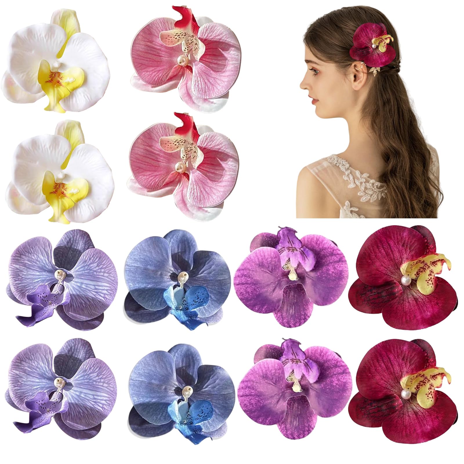 12Pcs Bohemian Flower Hair Clips - Butterfly Orchid Hair Barrettes for Women & Girls, Hawaiian Boho Bridal Headwear, Perfect for Beach Parties, Spring Photos, Weddings & Everyday Styling