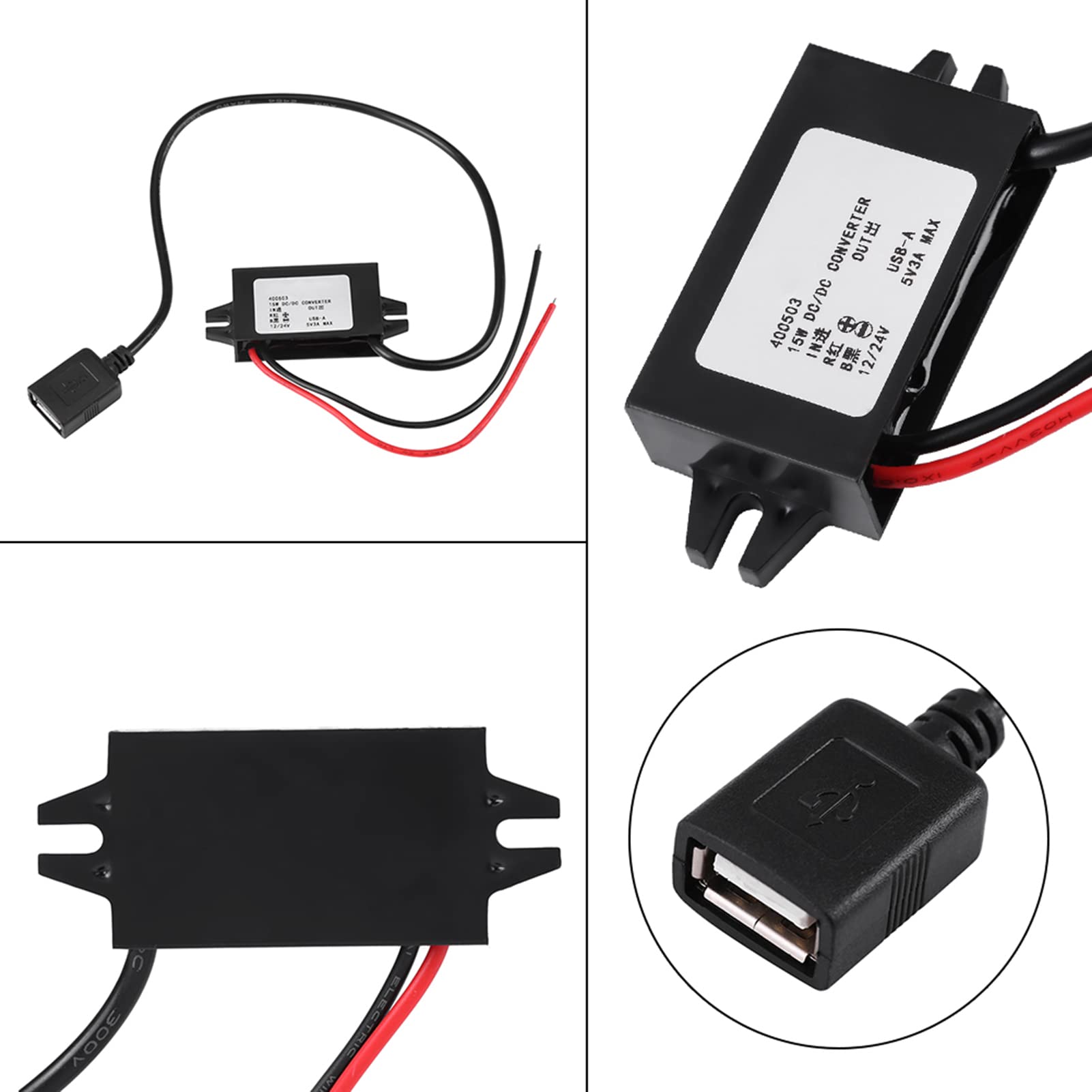 12V/24V to 5V 3A DC-DC USB Converter Regulator - Car Audio Power Adapter for Radio, Monitor & Mobile Devices - Perfect for Vehicle Charging & Electronic Installations