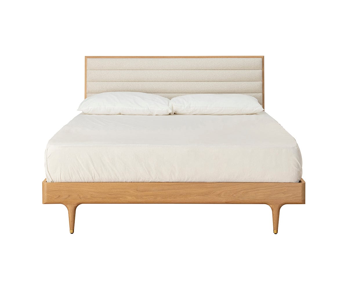 Hendrick Bed II - Solid White Oak Wood Queen Size Bed Frame with Headboard - Perfect for Modern Bedroom, Guest Room & Farmhouse Decor