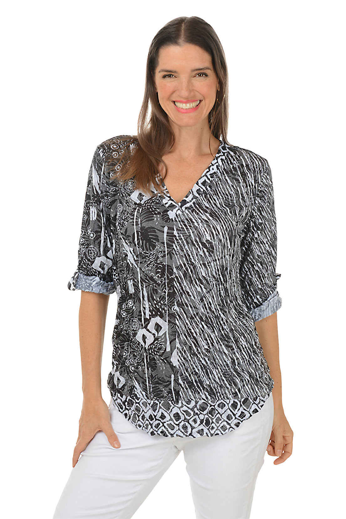 Organic Dandelion Seeds V-Neck Crinkle Top for Women - Flowy Boho Blouse for Spring & Summer - Perfect for Casual Outings, Beach Days & Festivals