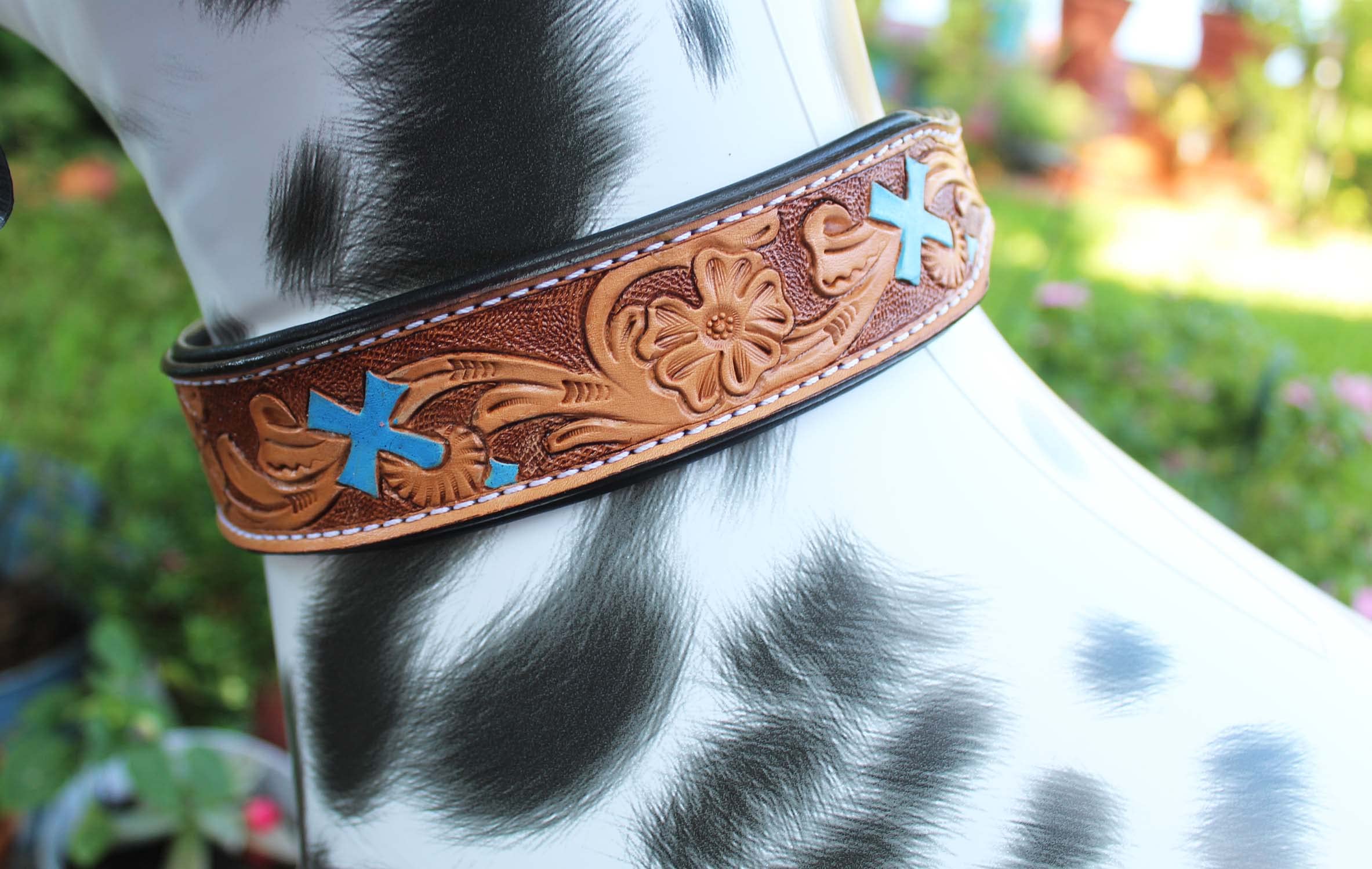 Hand-Tooled Floral Beaded Padded Leather Dog Collar - Durable & Stylish Pet Accessory for Small to Medium Dogs - Perfect for Walks, Training & Fashion Outfits