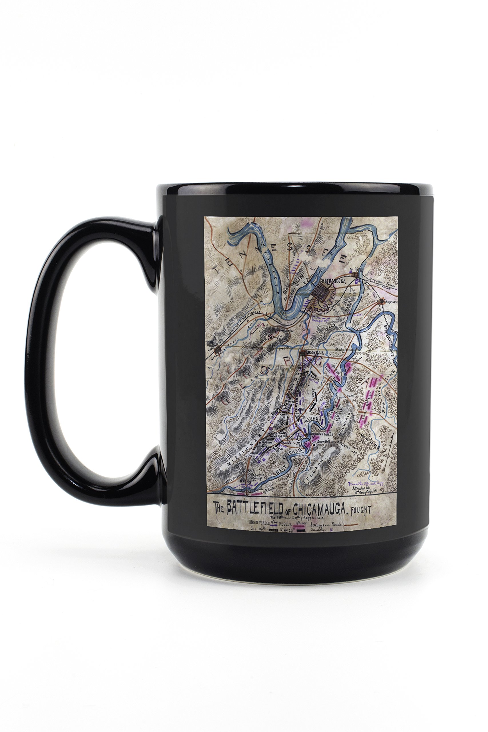 Battle of Chickamauga Civil War Panoramic Map Mug - 15oz Black Ceramic Coffee & Tea Cup | Dishwasher & Microwave Safe | Perfect for History Buffs, Military Enthusiasts & Gift Giving