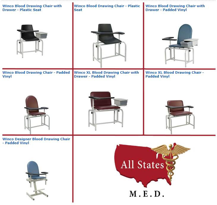 Winco Medical Blood Drawing Chair - Adjustable Phlebotomy Chair with Armrests for Clinics, Hospitals & Labs - Comfortable Patient Exam Chair for Blood Tests & Donations