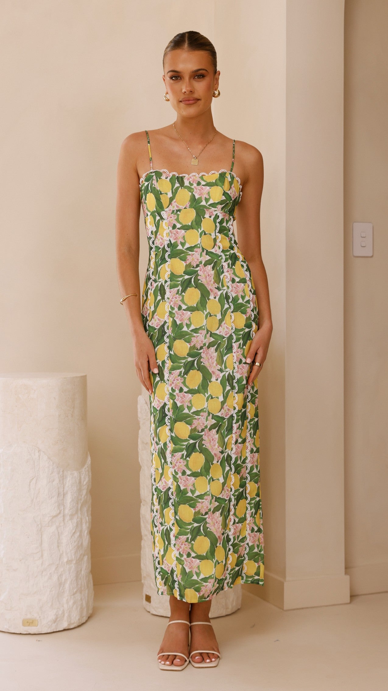 Carlia Midi Dress - Flowy Lemon Print Summer Dress for Women | Casual & Beach Wear | Perfect for Vacation, Brunch & Outdoor Events