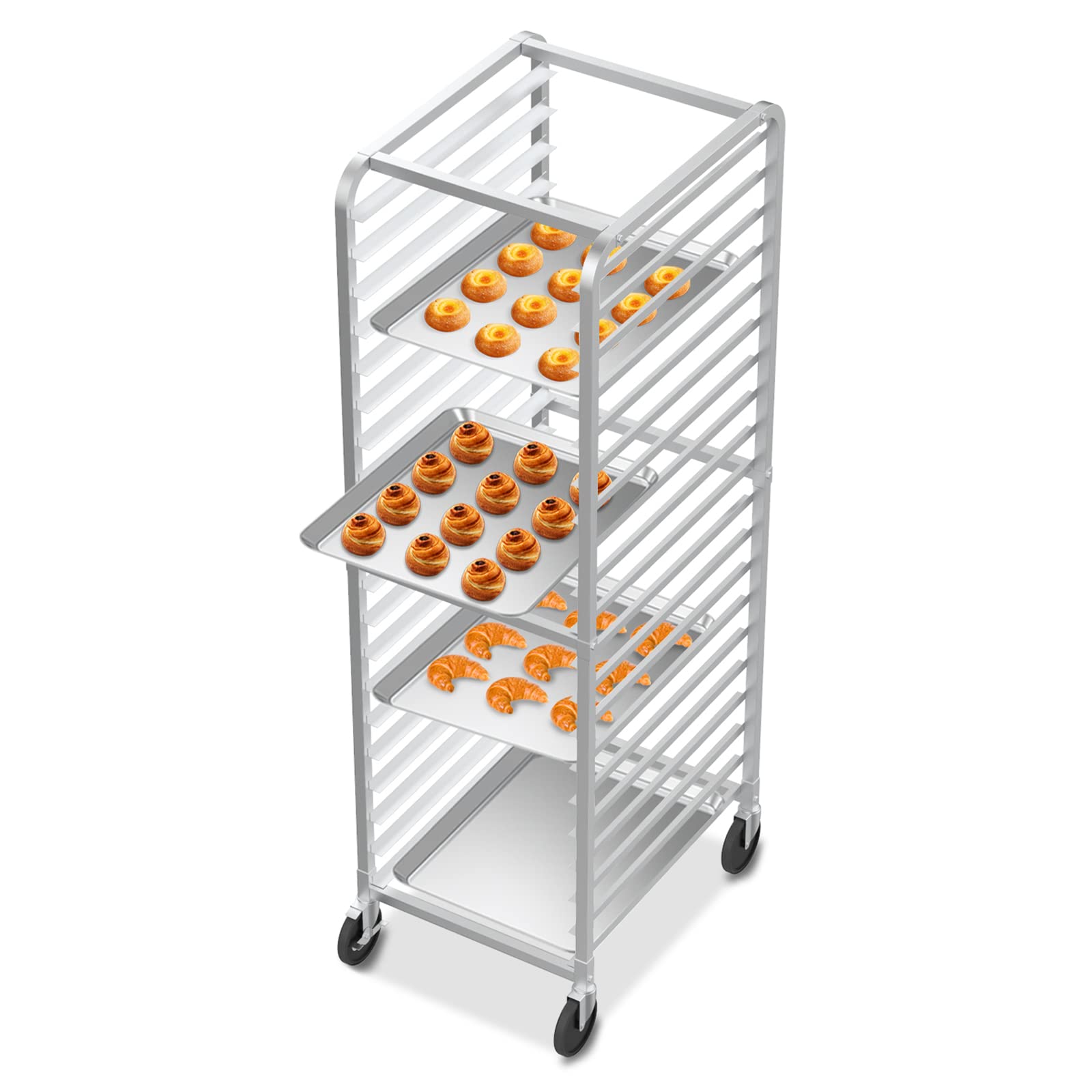 VINGLI Upgraded 20-Tier Full/Half Sheet Pan Rack - Heavy Duty Aluminum Bakery Speed Rack with Lockable Wheels for Commercial Kitchen, Restaurant, Bakery, Dessert Shop - Perfect for Food Storage, Baking & Pastry Display (68.5”H)