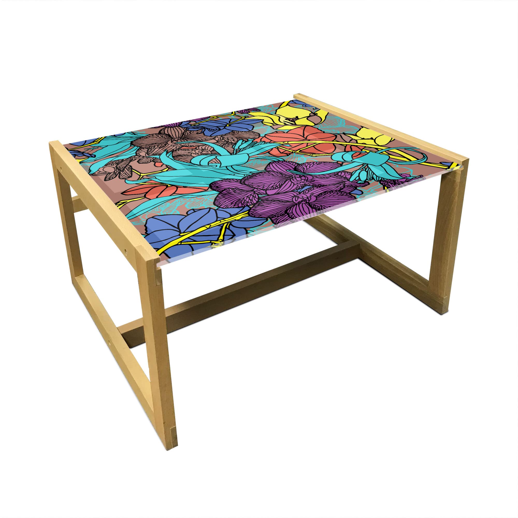 Ambesonne Orchid Coffee Table - Modern Floral Print Acrylic Glass Center Table for Office & Dorm Decor