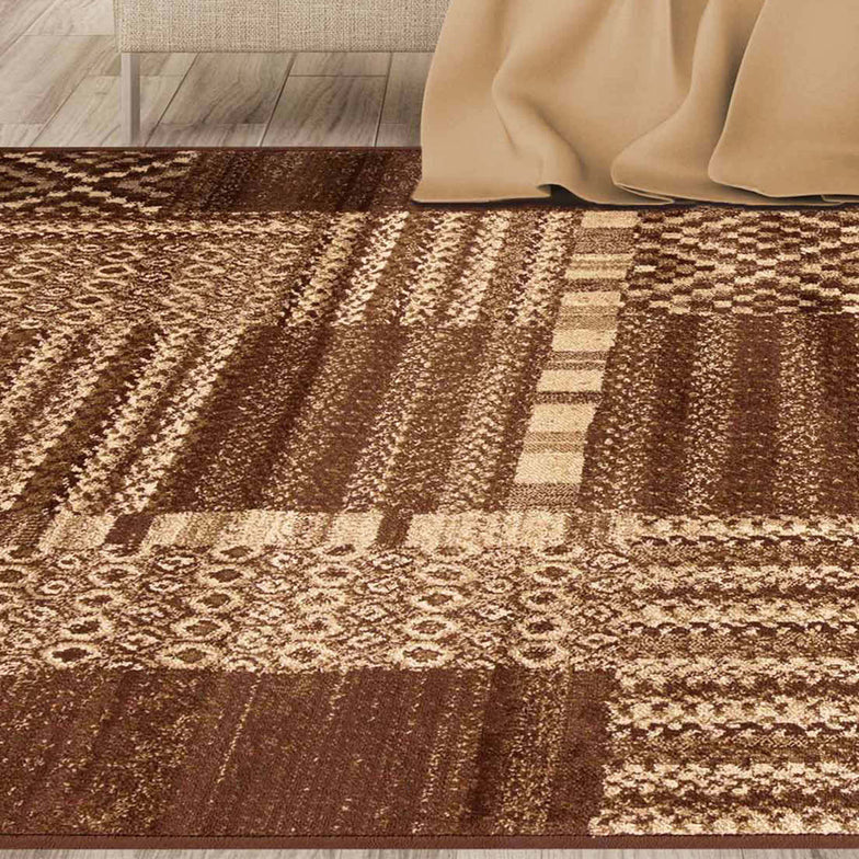 Modern Block Patchwork Indoor Area Rug & Runner Rug - Soft Non-Slip Floor Mat for Living Room, Bedroom, Nursery Decor