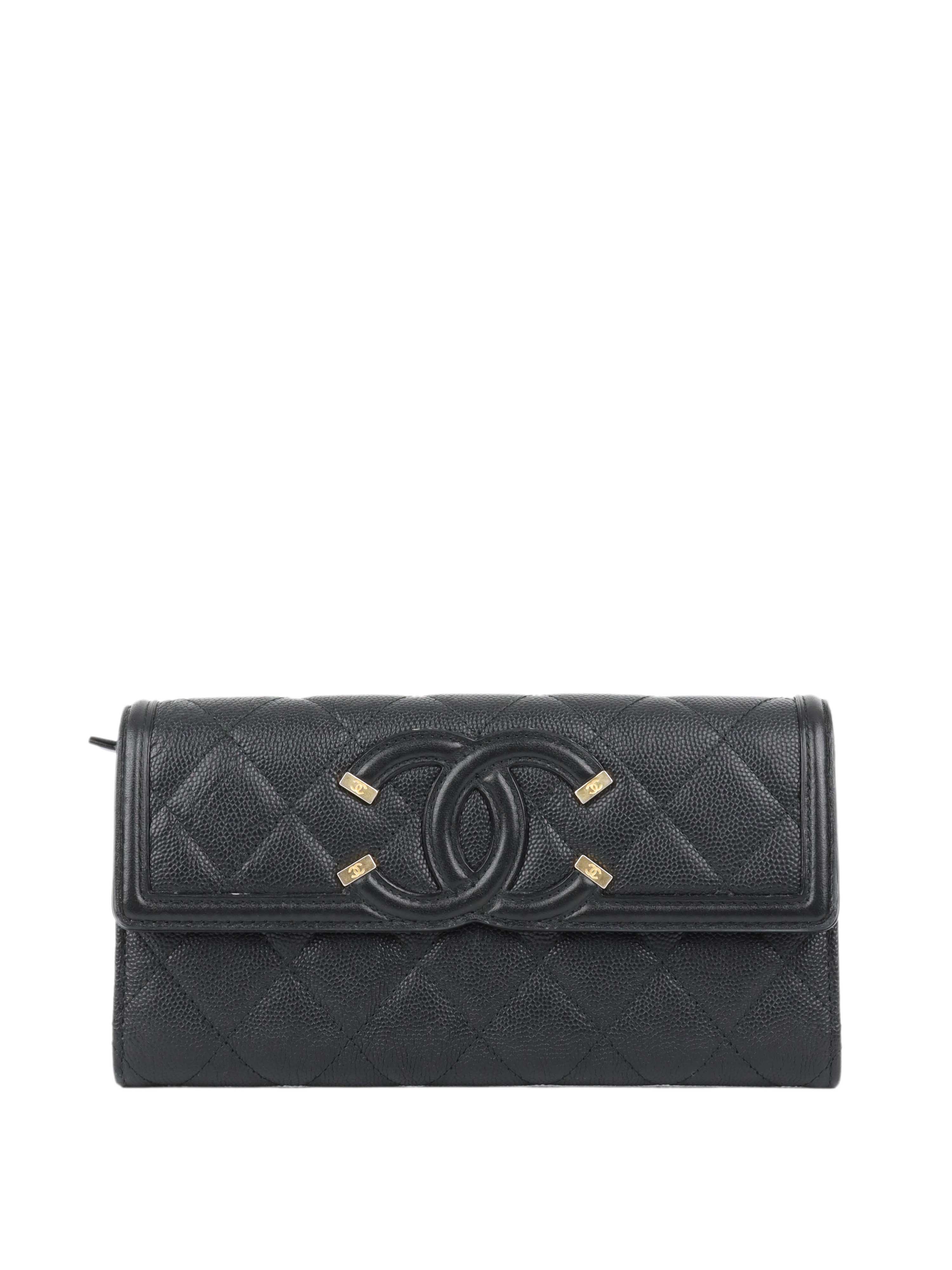 Chanel Black Caviar Leather Long Wallet for Women | Luxury Designer Clutch with Card Slots | Perfect for Everyday Use, Travel & Special Occasions