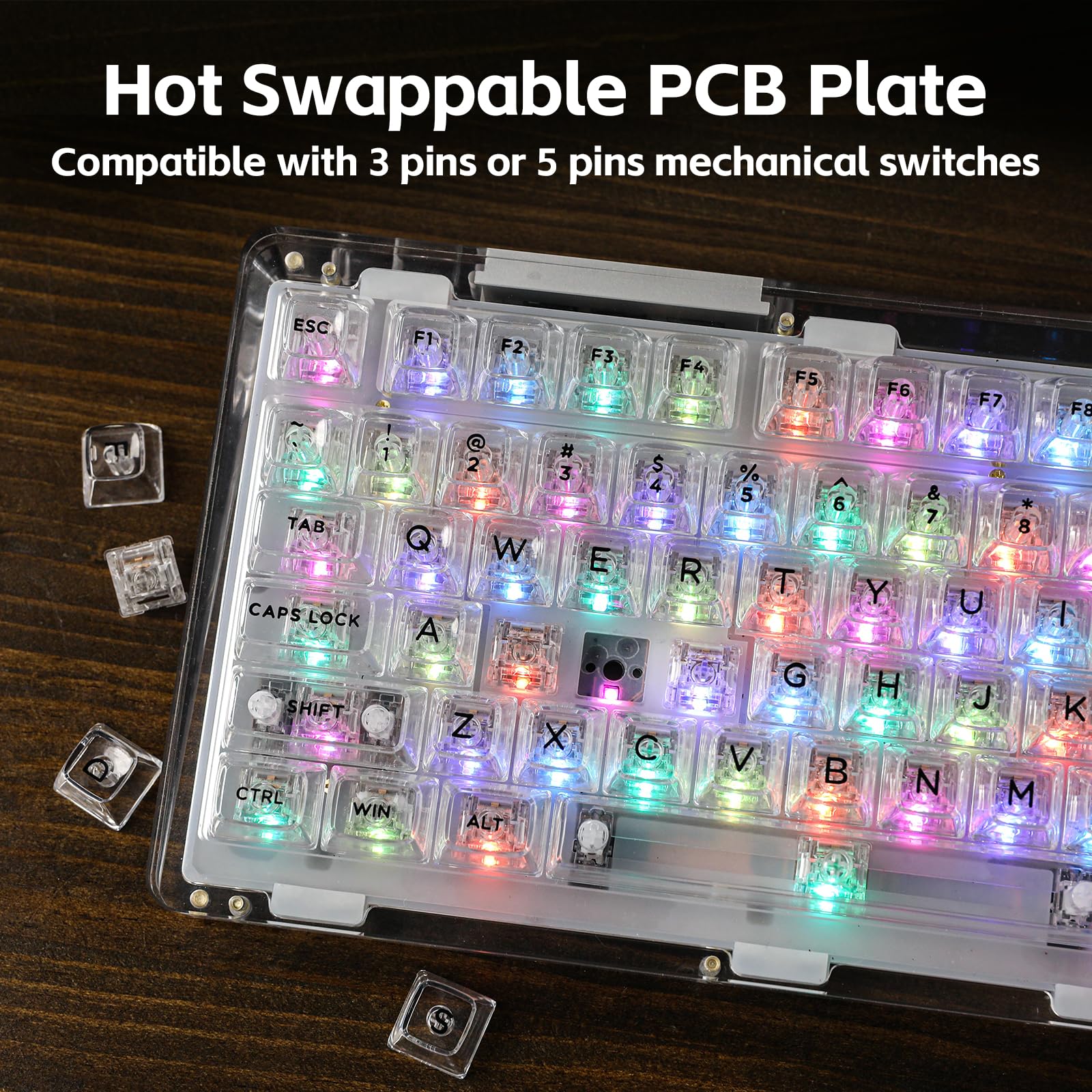 KiiBoom Phantom 81 V2 75% Hot Swappable Crystal Gasket-Mounted Mechanical Keyboard - RGB Backlit, NKRO, 4000mAh Battery for Win/Mac - Perfect for Gaming, Typing & Office Work (Clear)