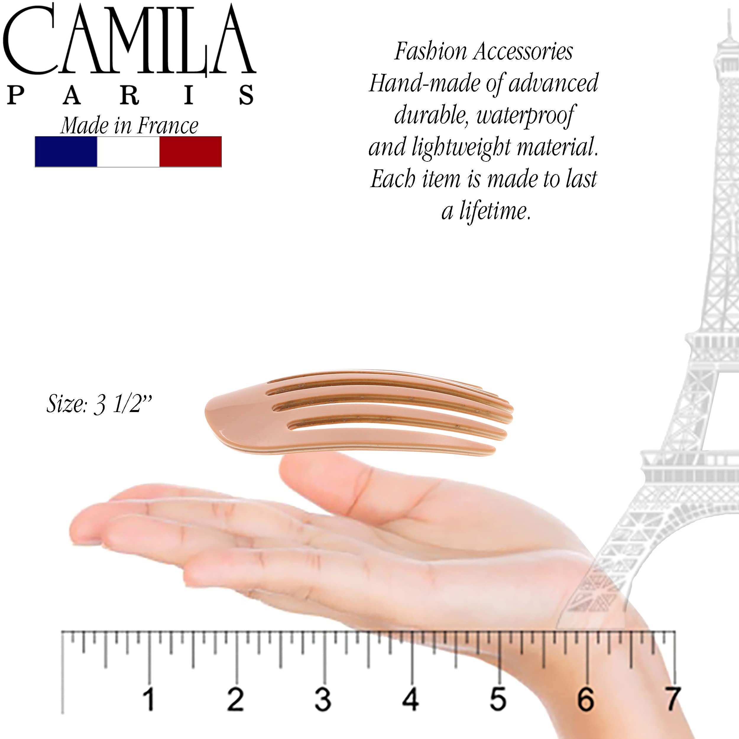 Camila Paris CP3402 French Hair Side Comb - Small Rounded Pink Handmade Hair Clip for Women | Strong Hold No Slip Styling | Perfect for French Twist, Bun & Chignon Hairstyles | Made in France