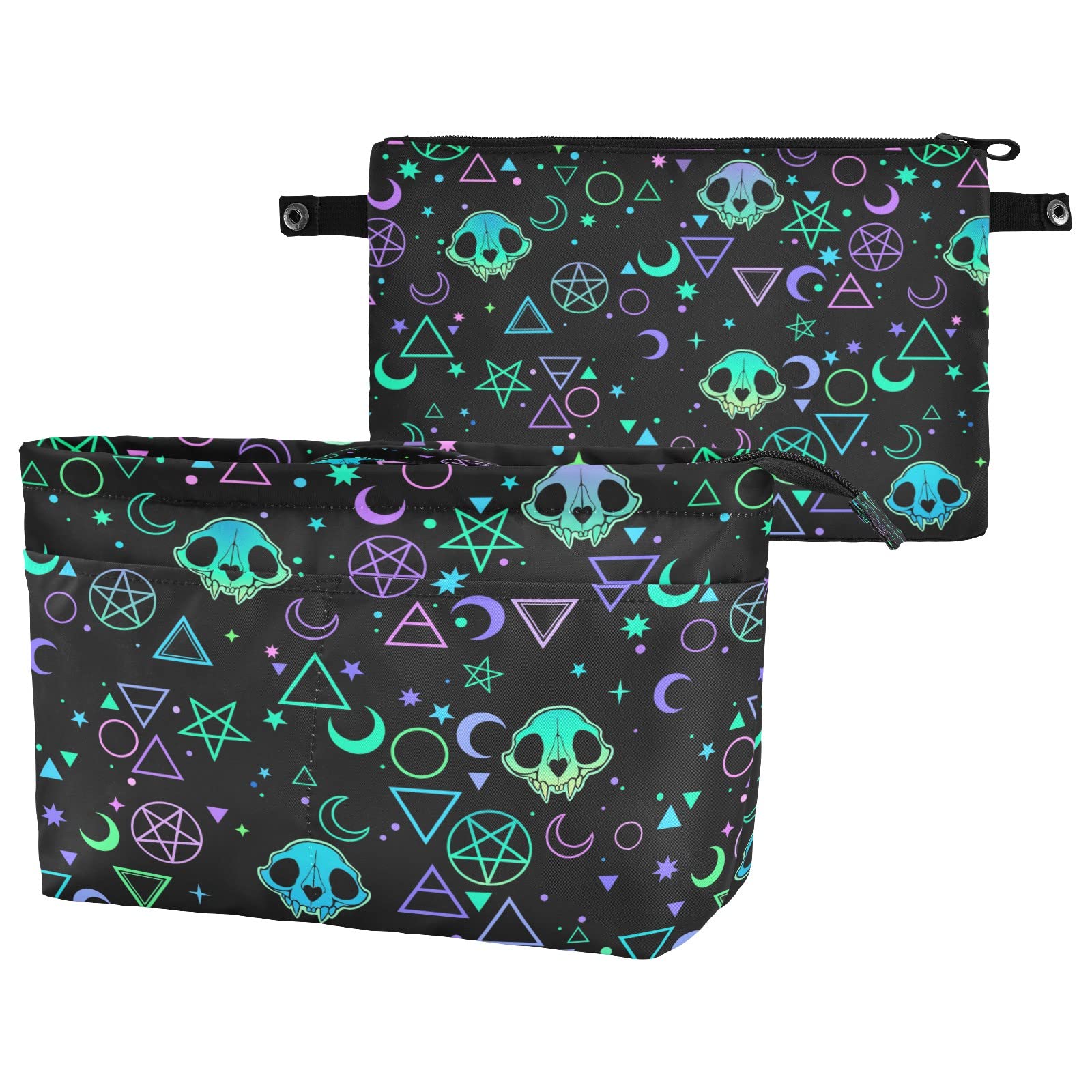 Premium Handbag Organizer Insert with Zipper & Multi-Pocket - Magic Skulls Design Tote Bag Organizer with Handle, Large Size | Perfect for Purse Organization, Travel & Daily Use