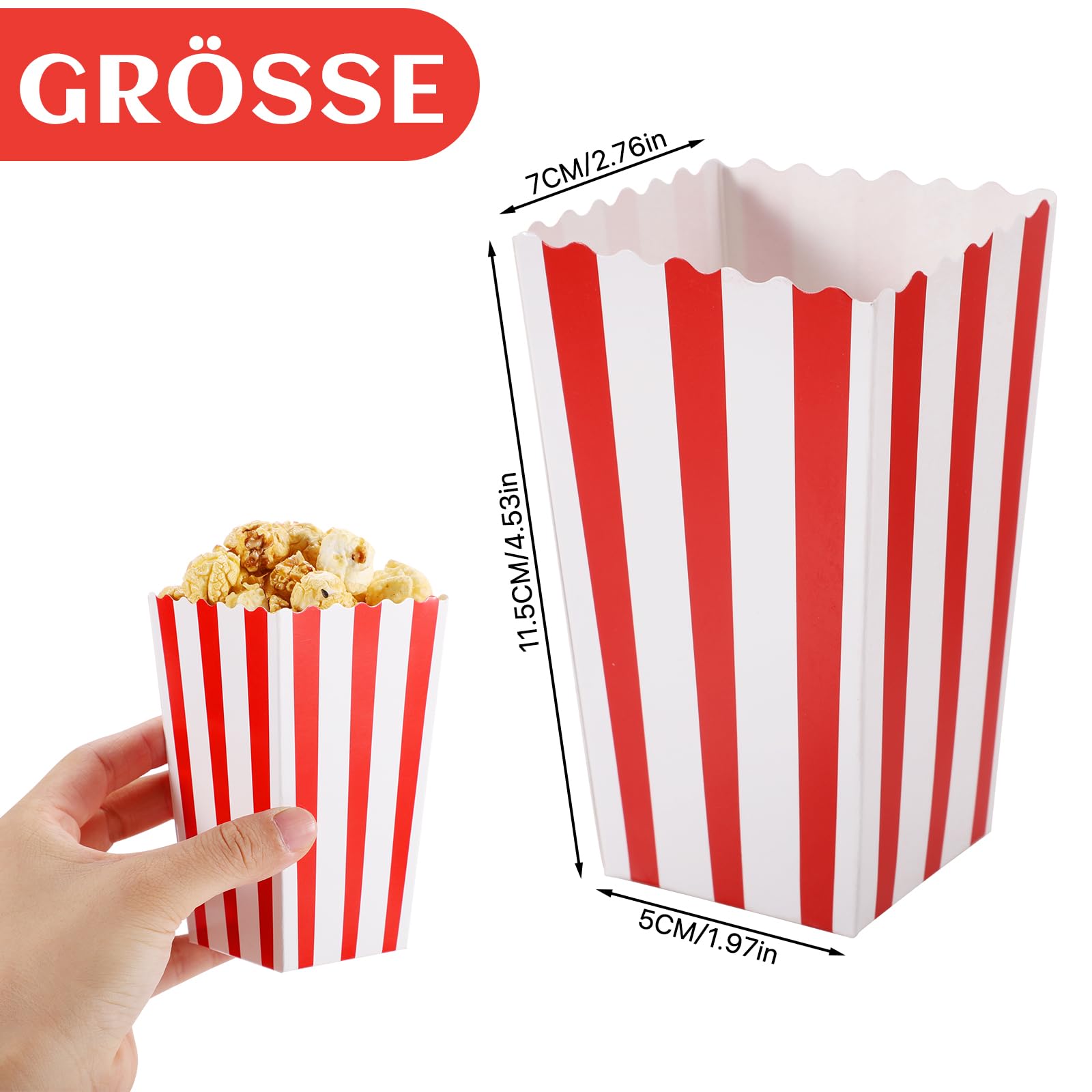 Yoosso 20-Piece Popcorn Box Set - Red & White Candy Containers for Popcorn, Cookies & Snacks | Perfect for Birthday Parties, Movie Nights, Weddings & Carnival Events