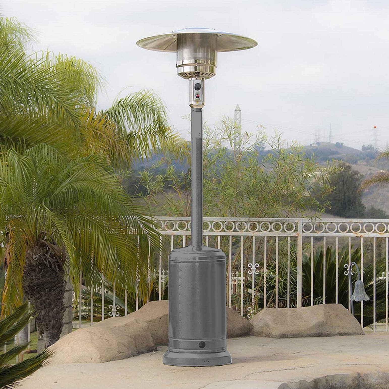 CRX 13kW Black Outdoor Gas Patio Heater with Hose & Regulator - Free Standing Portable Backyard Heater for Poolside, Deck, and Outdoor Dining Areas