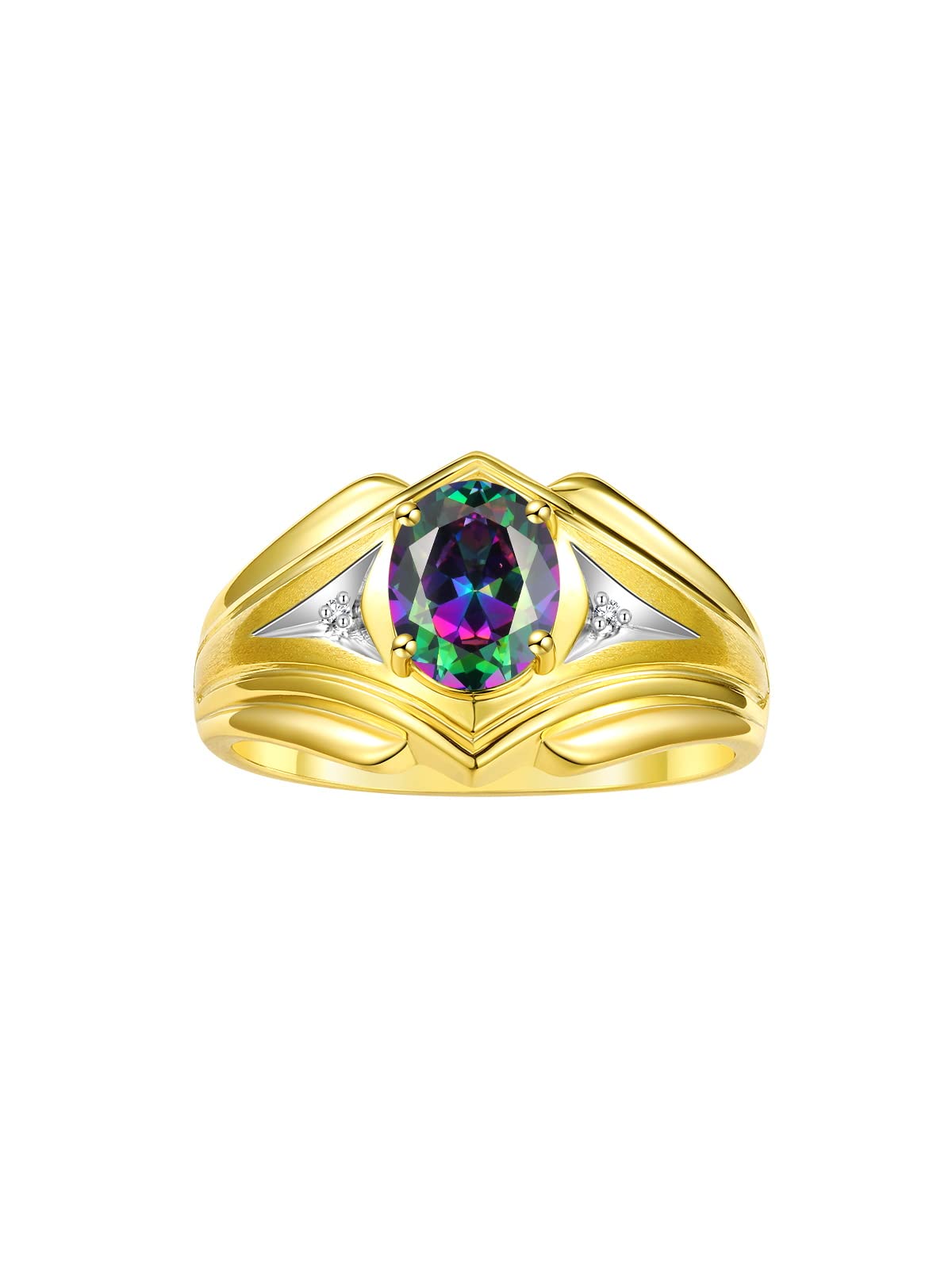 Rylos Men's Yellow Gold Plated Silver Ring with 9X7MM Oval Gemstone & Diamond - Classic Designer Birthstone Ring for Men (Sizes 8-13) | Perfect for Weddings, Anniversaries & Special Occasions