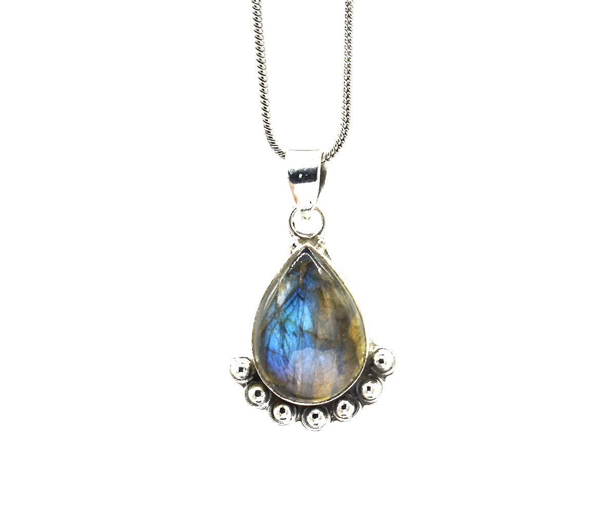 Natural Blue Flash Labradorite Necklace - 925 Sterling Silver with Fish Lock & Snake Chain | Handcrafted Gemstone Jewelry Gift for Women | Perfect for Spiritual Healing, Boho Fashion & Special Occasions