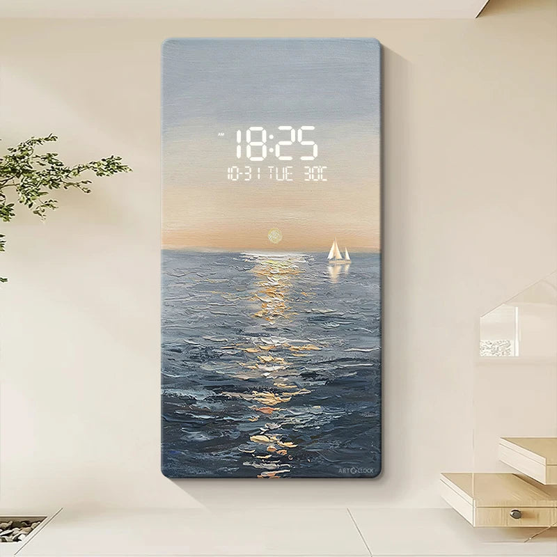 Modern Abstract Art Digital Wall Clock - Stylish Home & Office Decor for Living Room, Bedroom, Kitchen | Silent LED Display with Date & Temperature