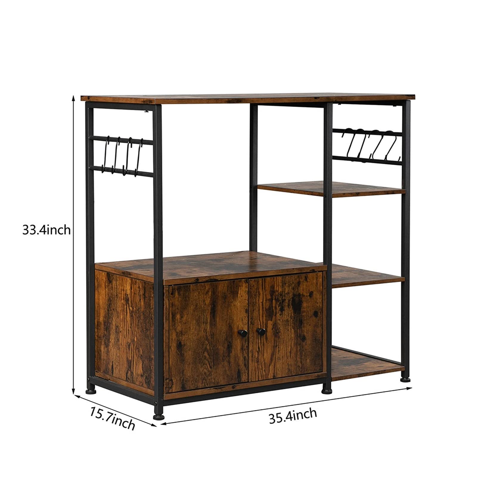 4-Tier Microwave Storage Rack with Cabinet & 8 Hooks - Space-Saving Kitchen Organizer for Baking Supplies & Utensils - Perfect for Small Kitchens, Apartments & Dorm Rooms