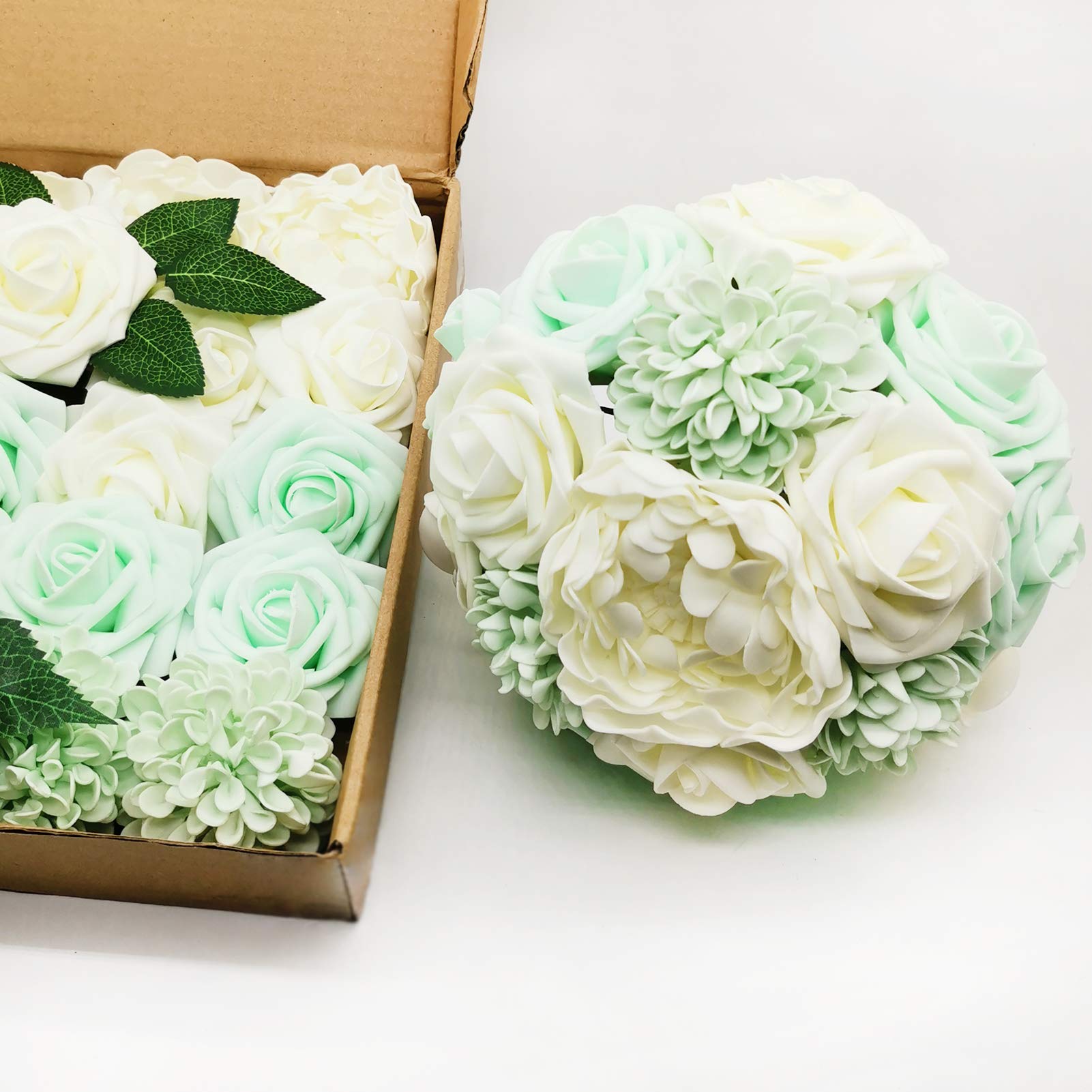 Artificial Flowers Combo - Delicate Mint Green Mixed Flowers with Stem for DIY Wedding Bouquets, Centerpieces, Baby Shower Party & Home Decor | Perfect for Wedding Decor, Table Arrangements, and Indoor Floral Displays