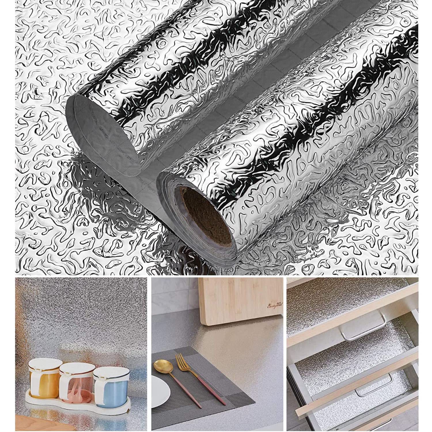 2022 Premium Silver Self-Adhesive Aluminum Foil - Waterproof, Oil Proof & Heat Resistant Contact Paper for Kitchen Backsplash, Countertops, Cabinets & Drawers - Durable Wallpaper for Home & Commercial Kitchens (Perfect for DIY Kitchen Renovation & Protection)