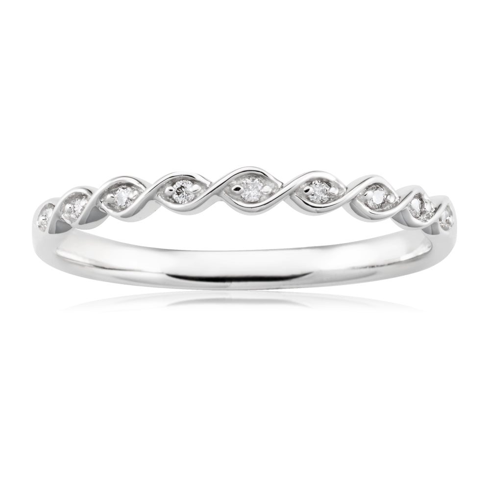 9ct White Gold Diamond Ring with 9 Brilliant Cut Diamonds - Elegant Engagement & Wedding Ring for Women